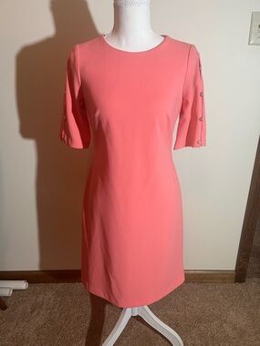 Tommy Hilfiger Coral Midi Dress with Button-Trim Sleeves